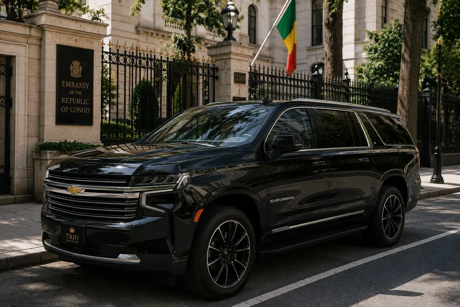 TRIO Executive vehicle outside an embassy