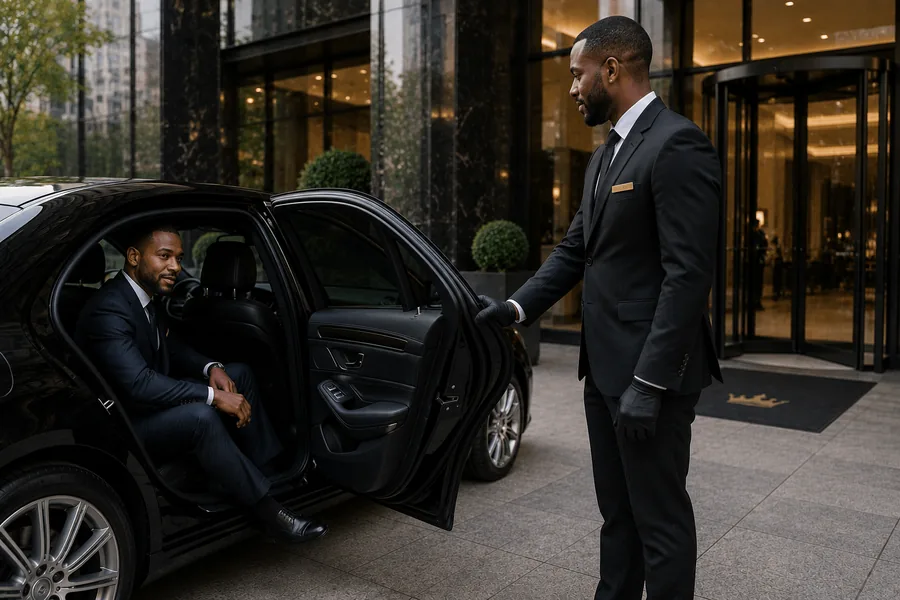 TRIO Executive chauffeur opening the vehicle door
